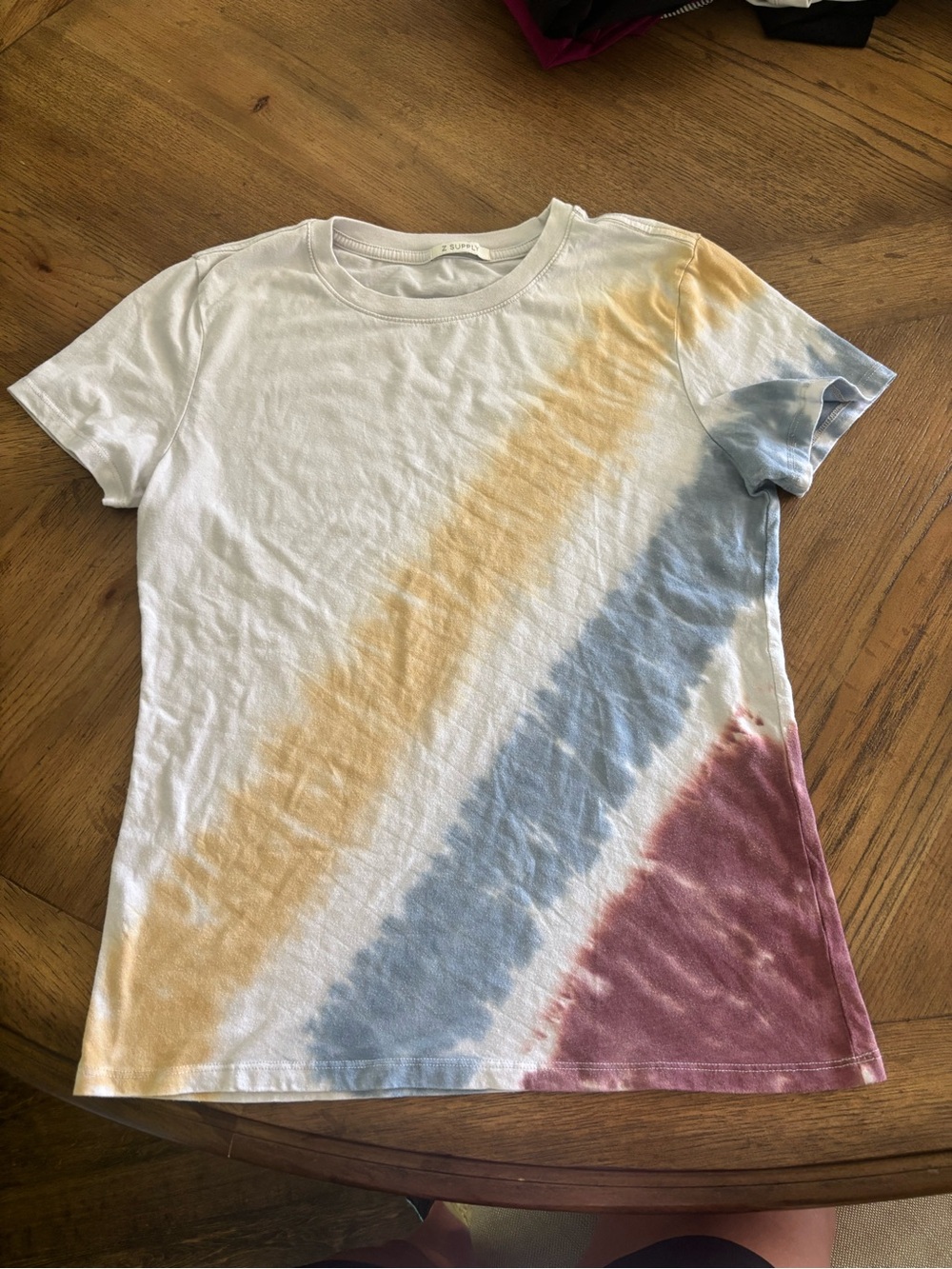 Z Supply Diagonal Tie-Dye Short Sleeve Tee in White, Yellow, Blue & Pink